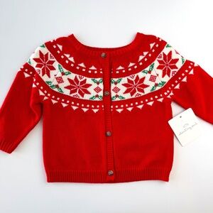 NWT Baby Girl Christmas Cardigan Snowflakes and Holly Leaves